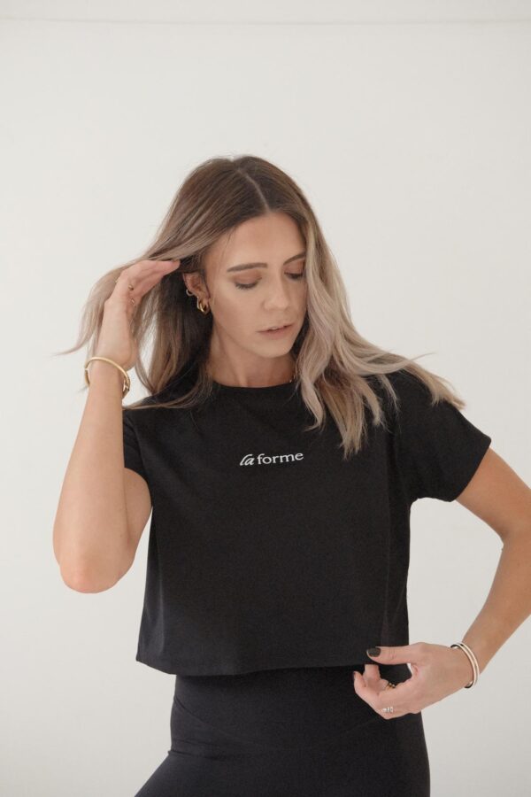 Mykonos Cropped Tee - CHARCOAL BLACK